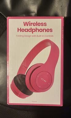 GEMS Bluetooth Wireless Over-Ear Foldable Headphones Built-In Controls Pink 40mm